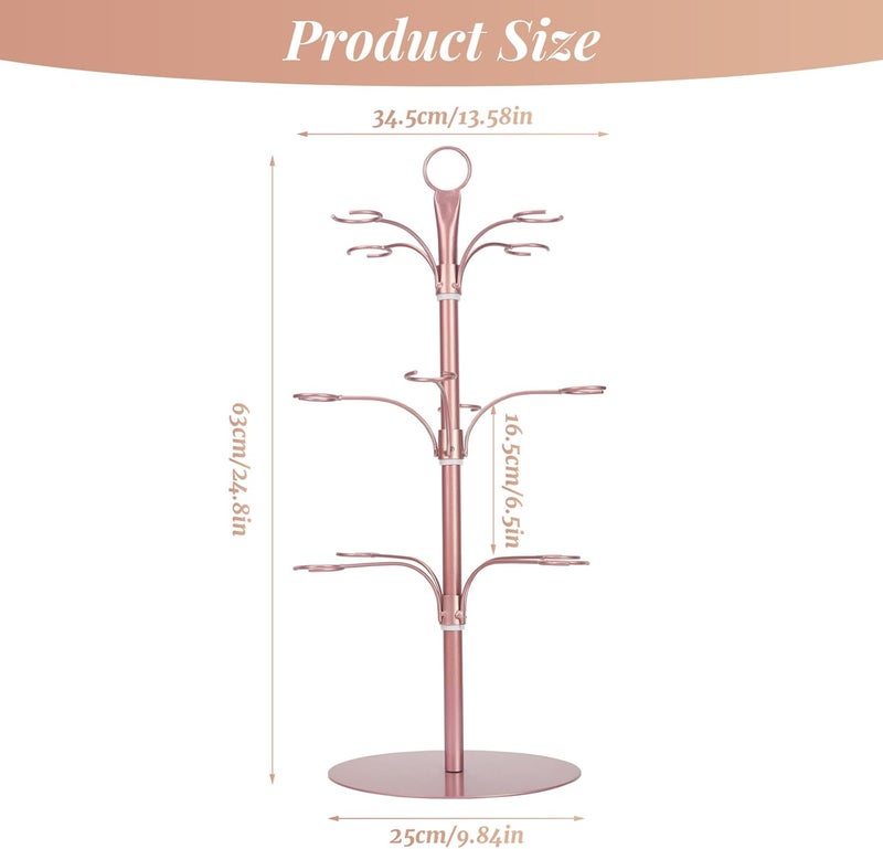 KUK Cocktail Tree Stand for Party, Metal Drink Tower with 3 Tier 12 Holders, Bar Drinks Tree Display Wine Glasses Holder Suitable for Champagne Cocktails Martini at Christmas Weddings Bridal Shower (Rose Gold) - Image 2